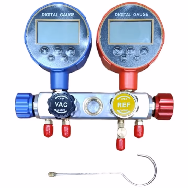 ACTECmax Juego Manómetro Digital R134a PSI ACTECmax HE7750 — Herramienta A/C Colombia